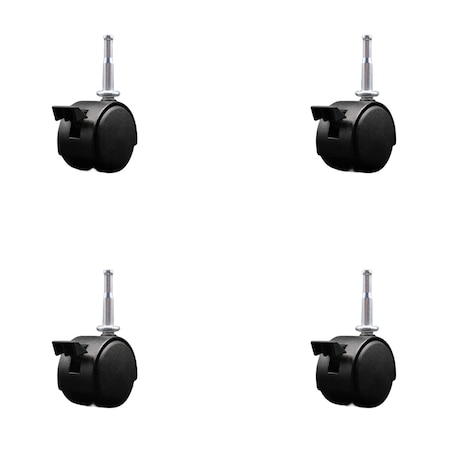 Service Caster 2'' Black Metal Hood Twin Caster with Brake Nylon Wheels Grip Neck Stem, 4PK SCC-GN02S50D-NYS-FB-B-4
